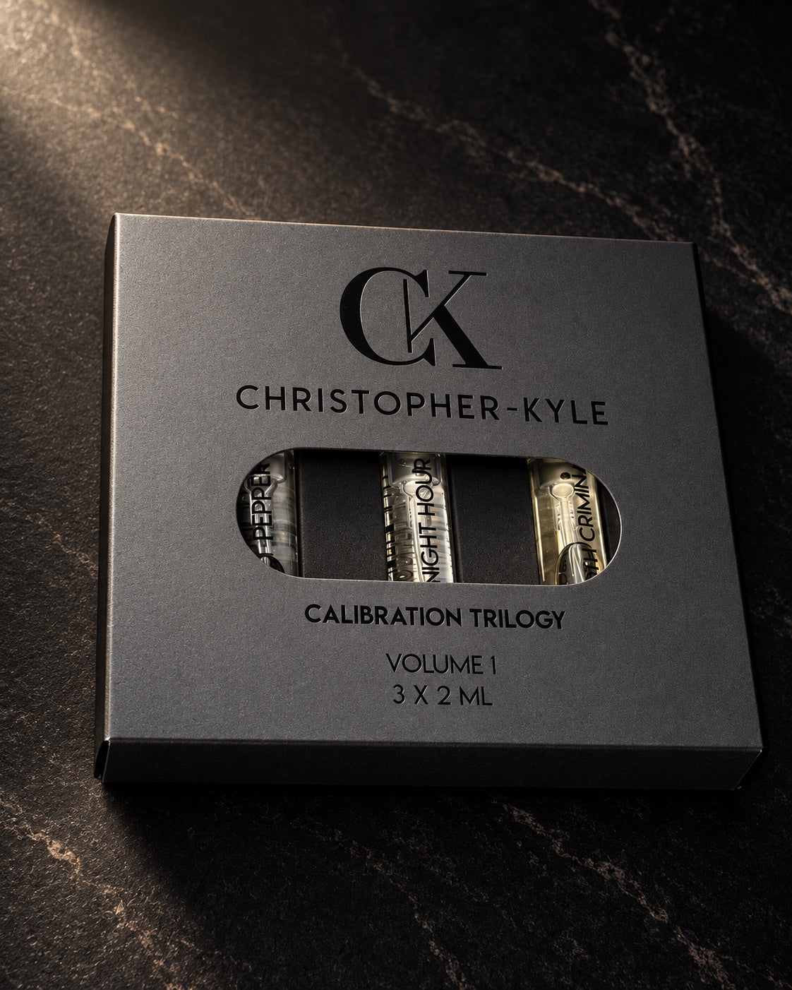 Christopher-Kyle Calibration Trilogy discovery set box on dark stone