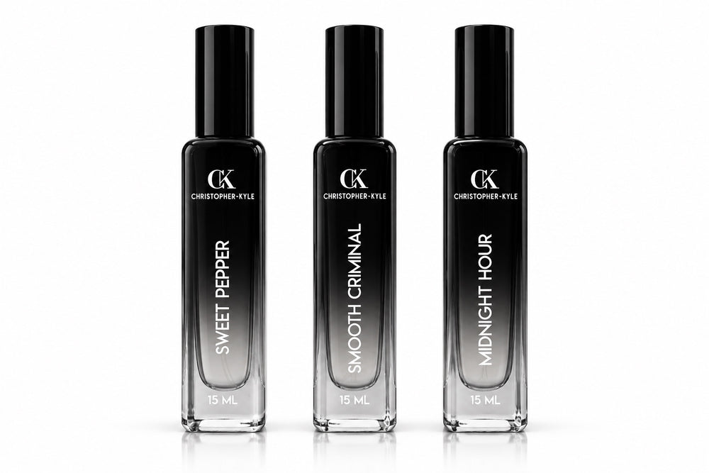 Christopher-Kyle Calibration Trilogy three 15 ML fragrance bottles